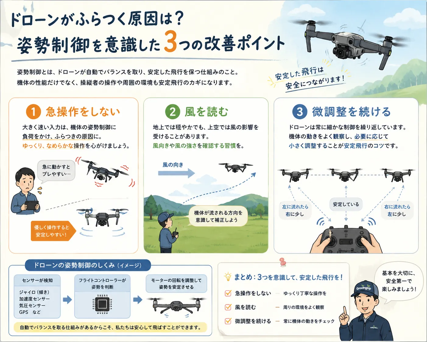 姿勢制御を意識した3つの改善ポイント【宮城県仙台市・名取市 ドローンスクール】